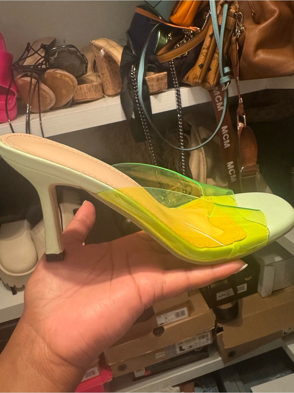 Clear Neon Green PVC Slide Heel for Women